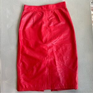 VINTAGE 80s RED LEATHER PENCIL SKIRT SZ 10